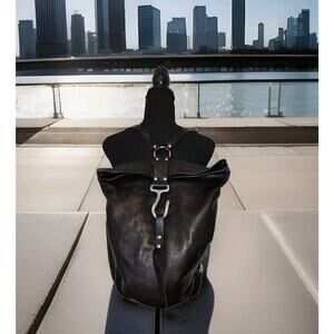 Dean Hook and Loop Black Leather Backpack Adjustable Straps 15x13x8